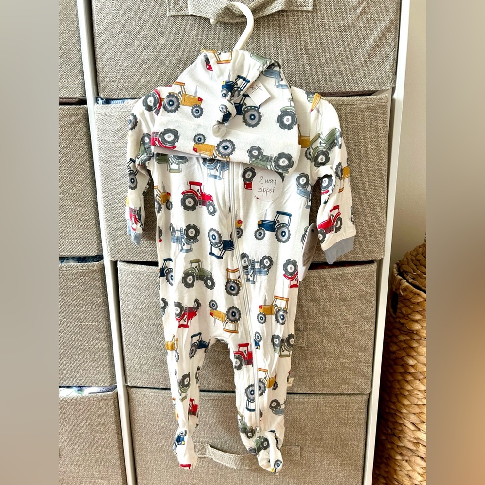 Milkberry bamboo footie pajamas onesie trucks tractor